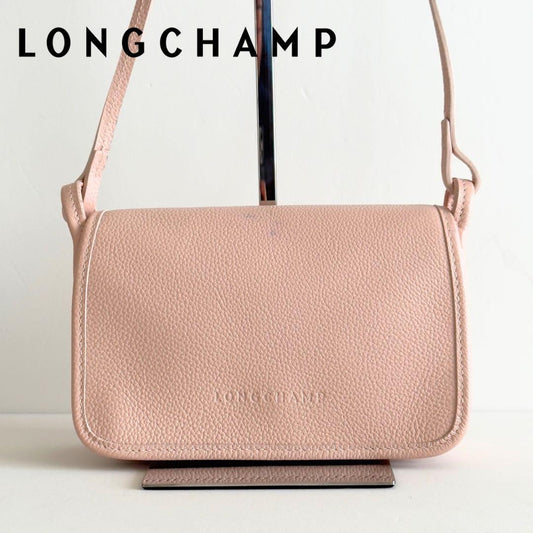 Longchamp Shoulder Bag Purse Leather Light Pink Authentic