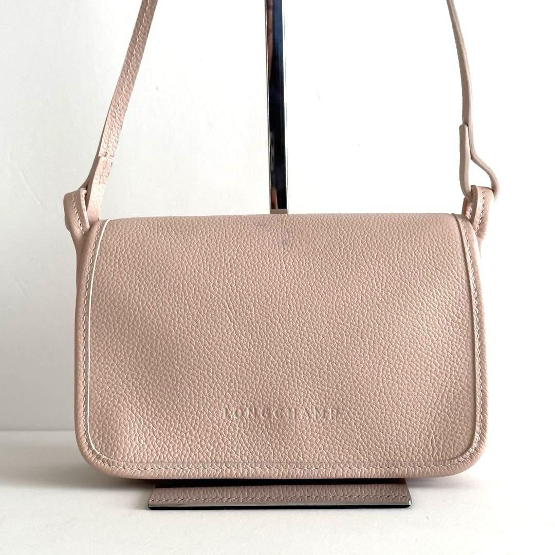 Longchamp Shoulder Bag Purse Leather Light Pink Authentic