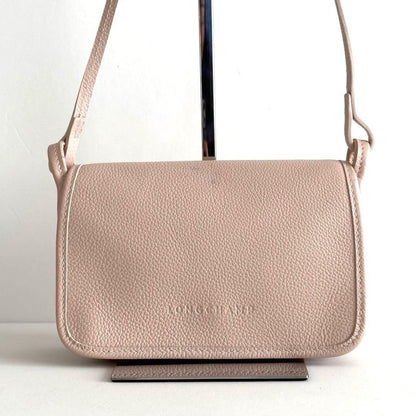 Longchamp Shoulder Bag Purse Leather Light Pink Authentic