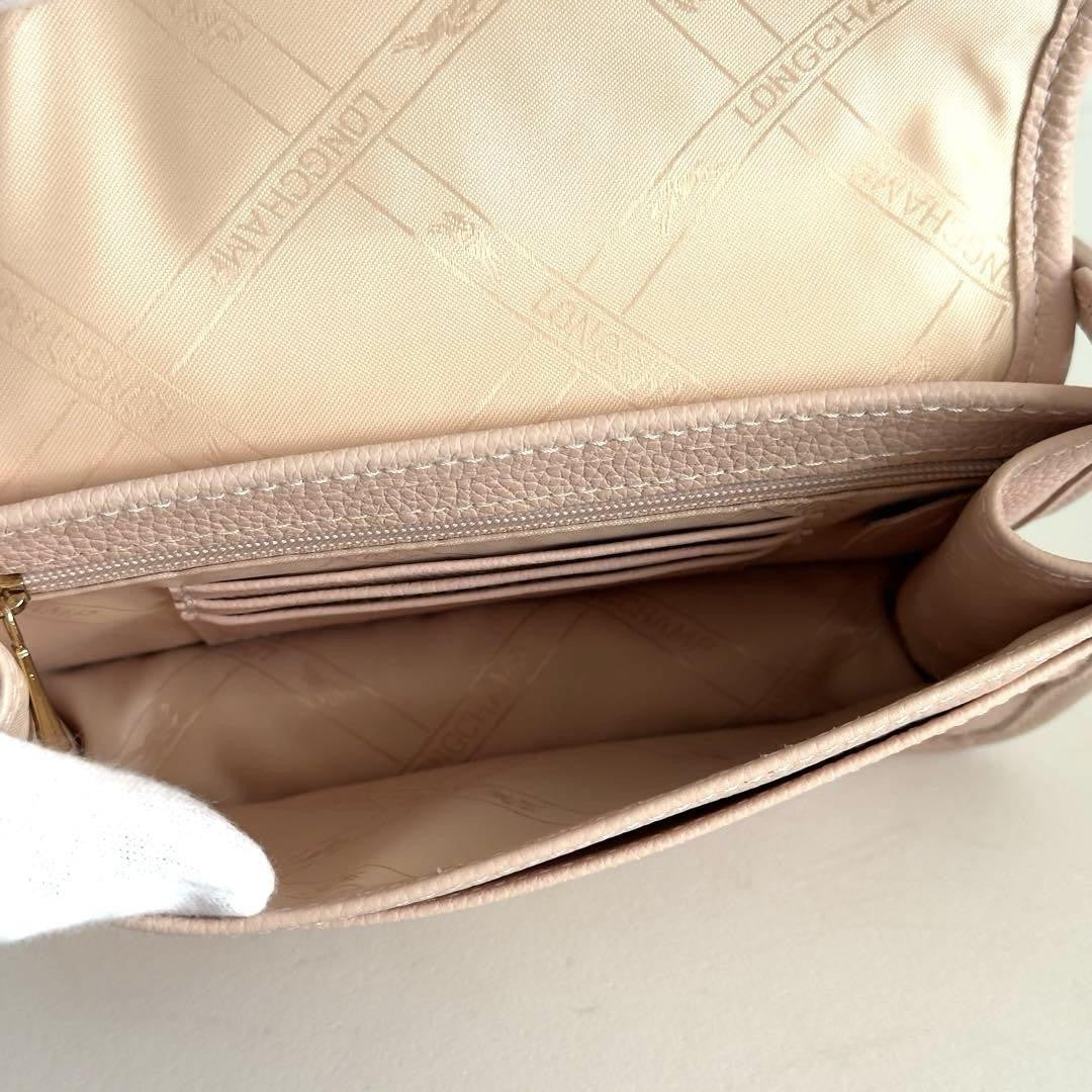 Longchamp Shoulder Bag Purse Leather Light Pink Authentic