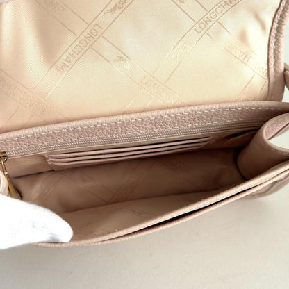 Longchamp Shoulder Bag Purse Leather Light Pink Authentic