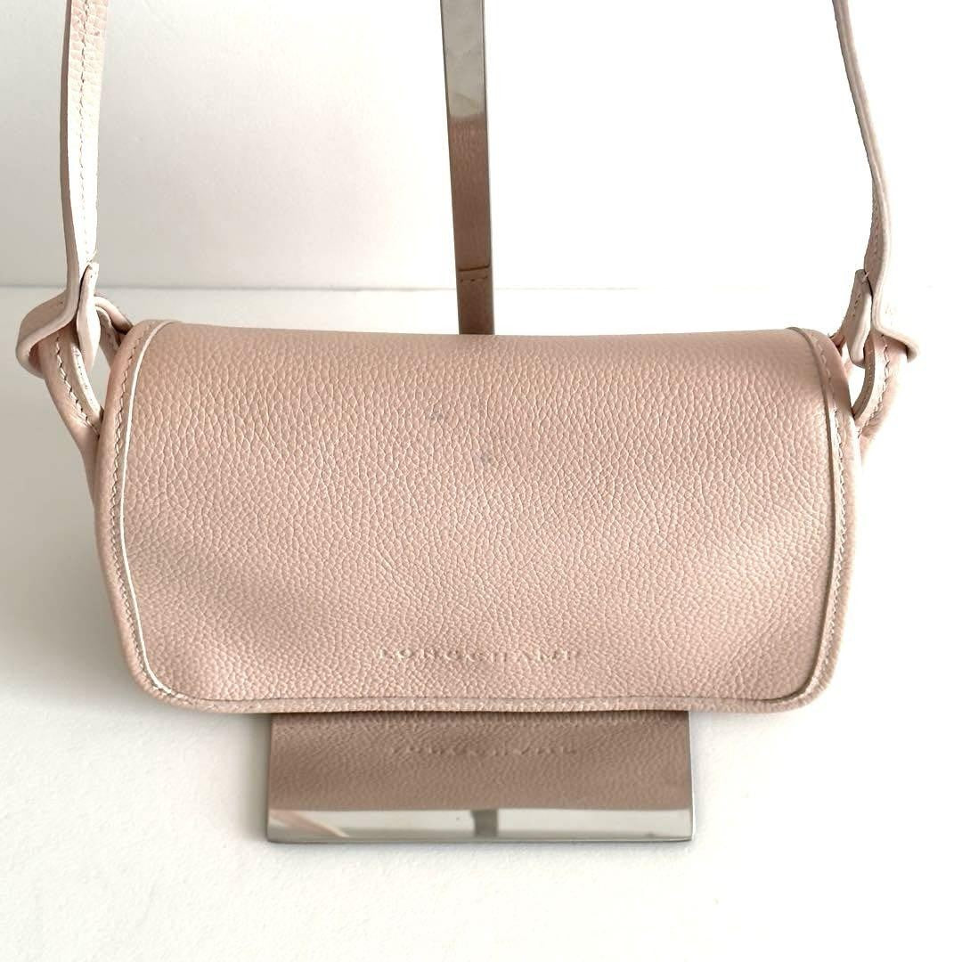 Longchamp Shoulder Bag Purse Leather Light Pink Authentic