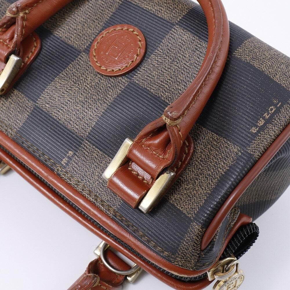 FENDI Shoulder Bag Purse 2way PVC Leather Black Gray Brown Authentic