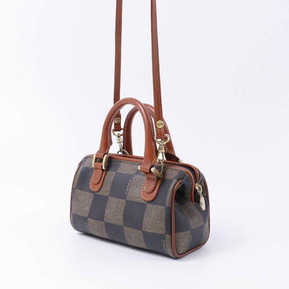 FENDI Shoulder Bag Purse 2way PVC Leather Black Gray Brown Authentic