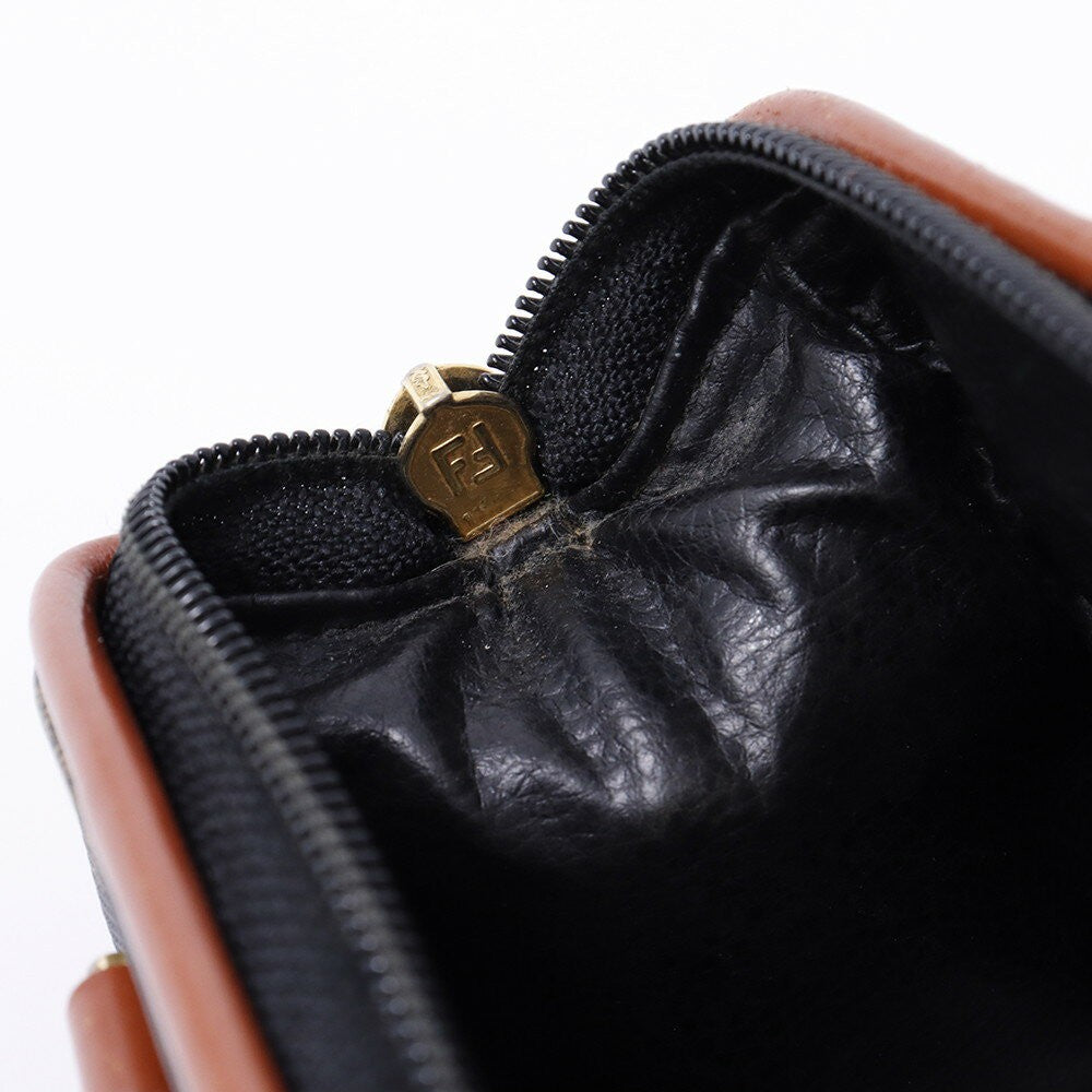 FENDI Shoulder Bag Purse 2way PVC Leather Black Gray Brown Authentic
