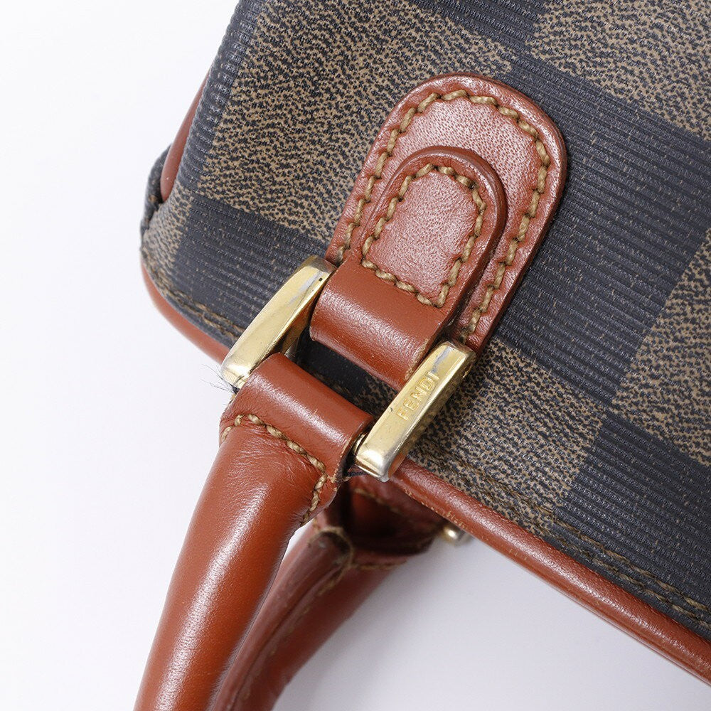 FENDI Shoulder Bag Purse 2way PVC Leather Black Gray Brown Authentic
