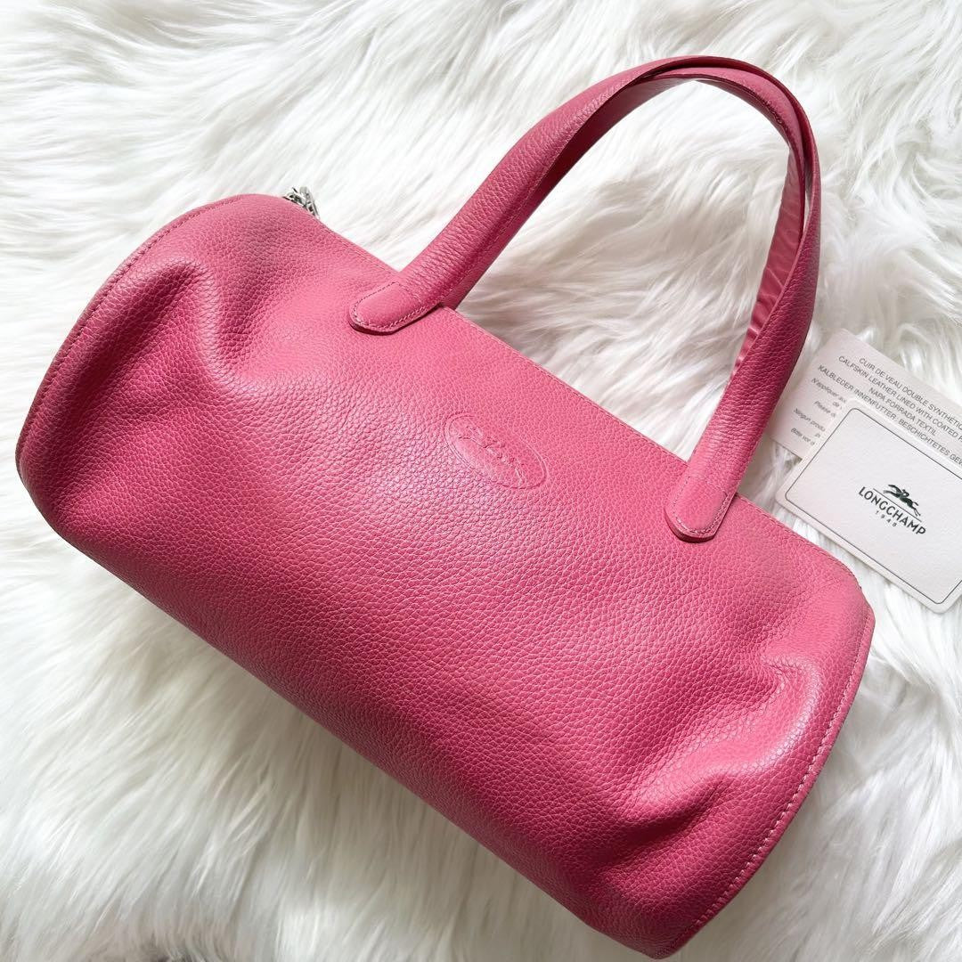 Longchamp handbag Purse Pink Leather Mini Boston Bag Authentic Used Women's