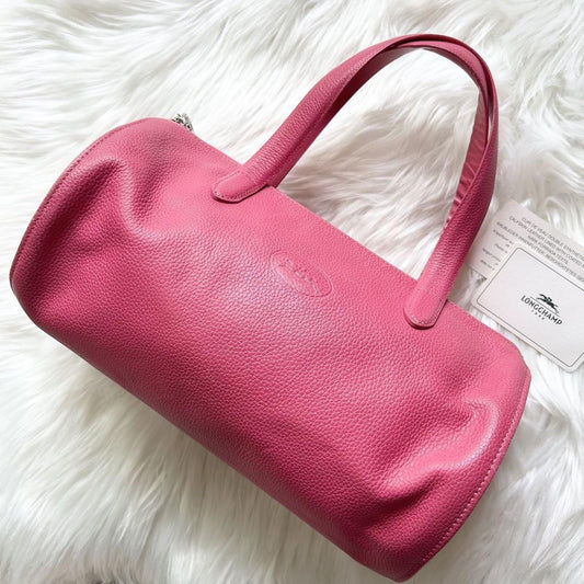 Longchamp handbag Purse Pink Leather Mini Boston Bag Authentic Used Women's