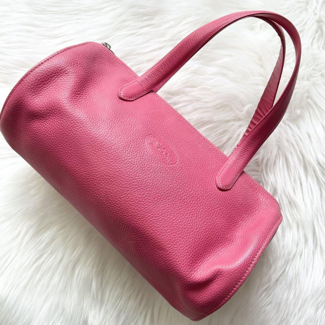 Longchamp handbag Purse Pink Leather Mini Boston Bag Authentic Used Women's