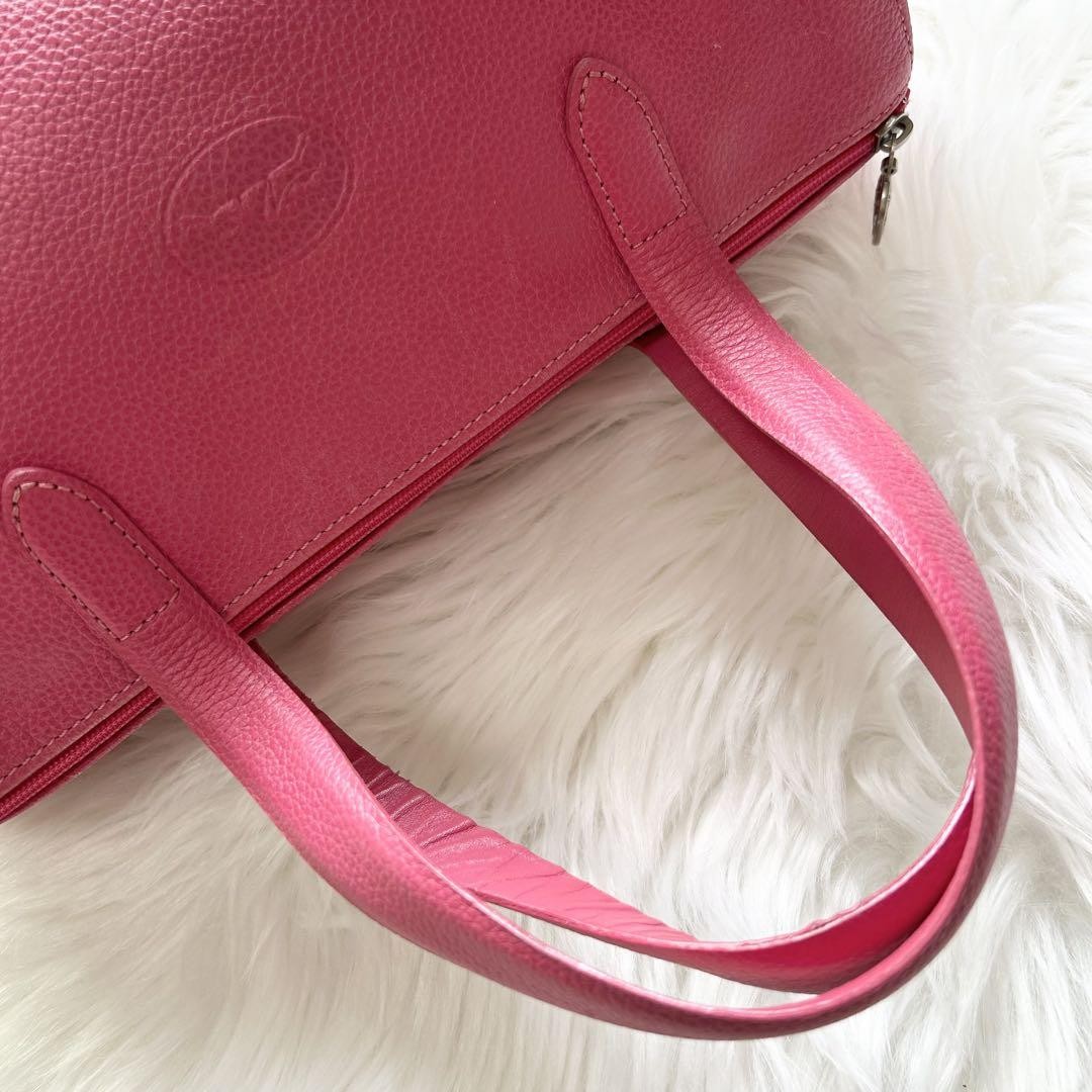 Longchamp handbag Purse Pink Leather Mini Boston Bag Authentic Used Women's