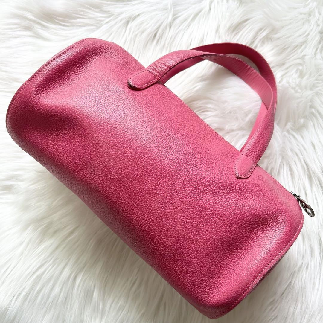 Longchamp handbag Purse Pink Leather Mini Boston Bag Authentic Used Women's