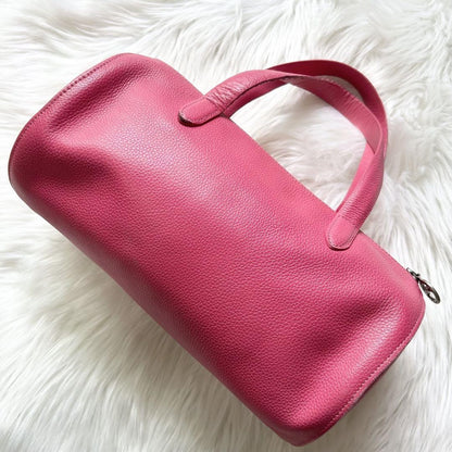 Longchamp handbag Purse Pink Leather Mini Boston Bag Authentic Used Women's