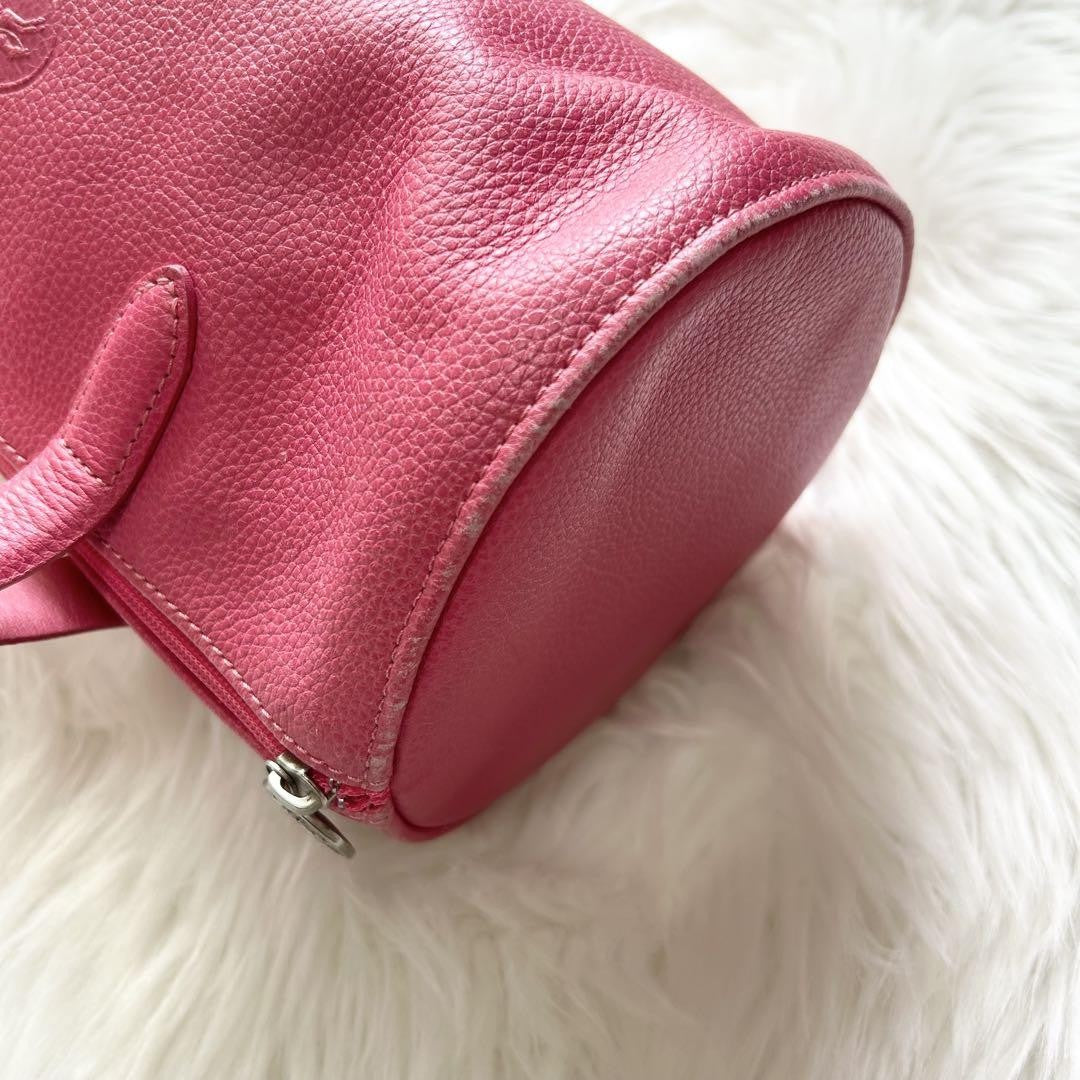 Longchamp handbag Purse Pink Leather Mini Boston Bag Authentic Used Women's