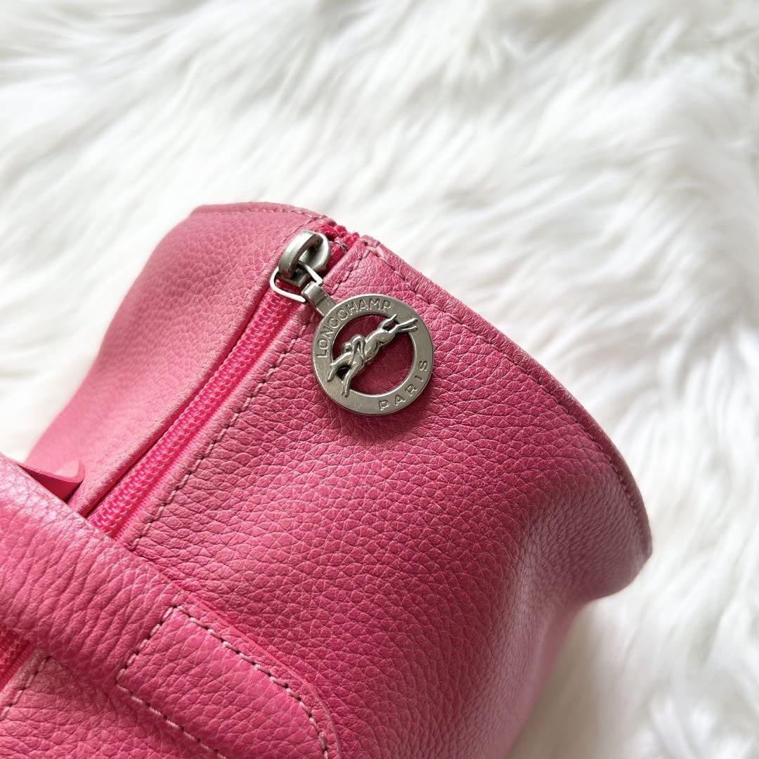 Longchamp handbag Purse Pink Leather Mini Boston Bag Authentic Used Women's