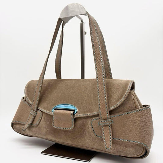 TOD'S Shoulder Bag Purse Suede Leather Brown Authentic