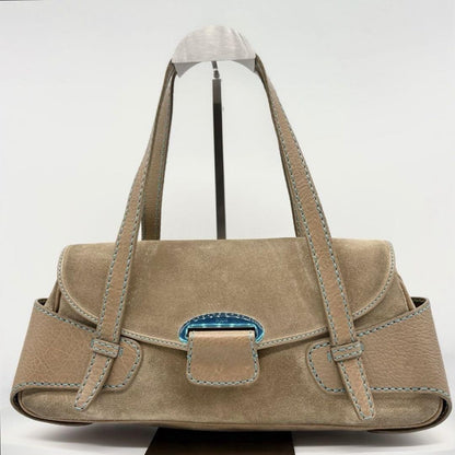 TOD'S Shoulder Bag Purse Suede Leather Brown Authentic
