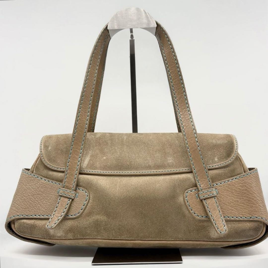 TOD'S Shoulder Bag Purse Suede Leather Brown Authentic