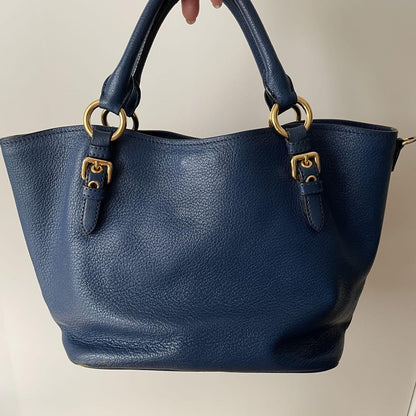 MIU MIU Purse Handbag convertible Logo Tote Bag Leather Blue Gold Used Women's