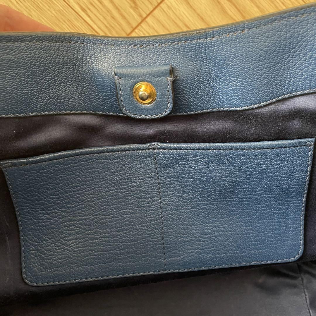MIU MIU Purse Handbag convertible Logo Tote Bag Leather Blue Gold Used Women's