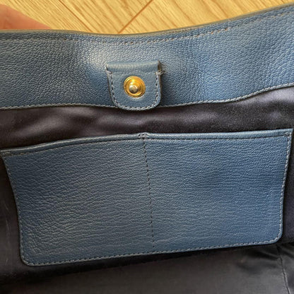MIU MIU Purse Handbag convertible Logo Tote Bag Leather Blue Gold Used Women's
