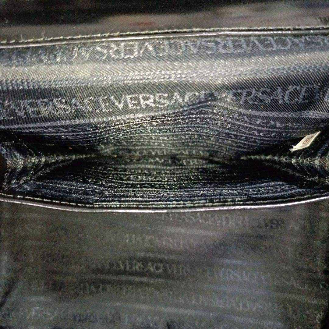 VERSACE Vanity Hand Bag Tote Purse Sunburst Nylon Leather Black Authentic