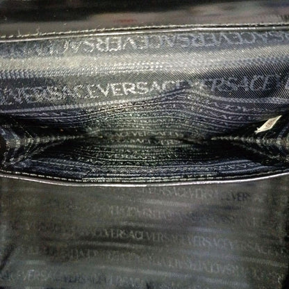 VERSACE Vanity Hand Bag Tote Purse Sunburst Nylon Leather Black Authentic