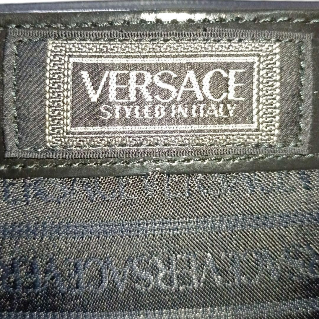 VERSACE Vanity Hand Bag Tote Purse Sunburst Nylon Leather Black Authentic