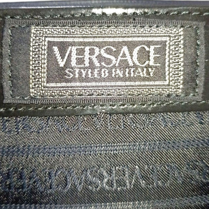 VERSACE Vanity Hand Bag Tote Purse Sunburst Nylon Leather Black Authentic