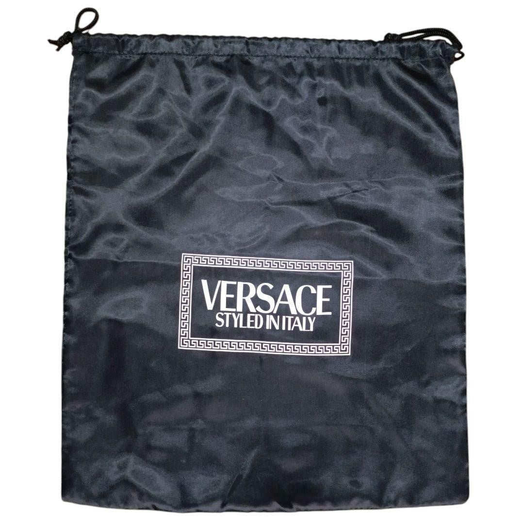 VERSACE Vanity Hand Bag Tote Purse Sunburst Nylon Leather Black Authentic