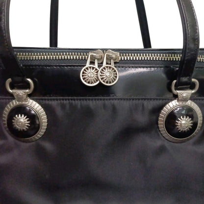 VERSACE Vanity Hand Bag Tote Purse Sunburst Nylon Leather Black Authentic