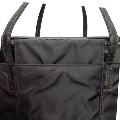 VERSACE Vanity Hand Bag Tote Purse Sunburst Nylon Leather Black Authentic