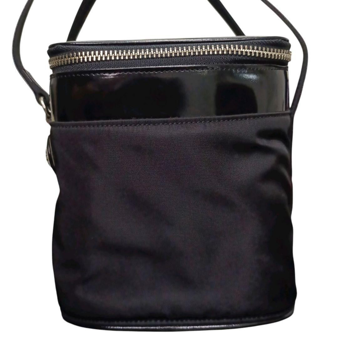 VERSACE Vanity Hand Bag Tote Purse Sunburst Nylon Leather Black Authentic