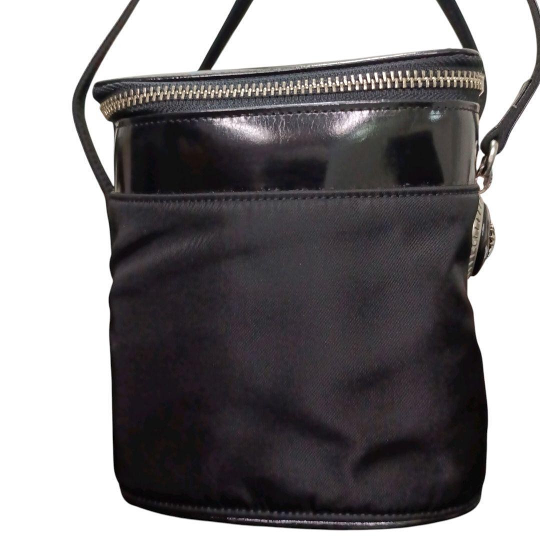 VERSACE Vanity Hand Bag Tote Purse Sunburst Nylon Leather Black Authentic
