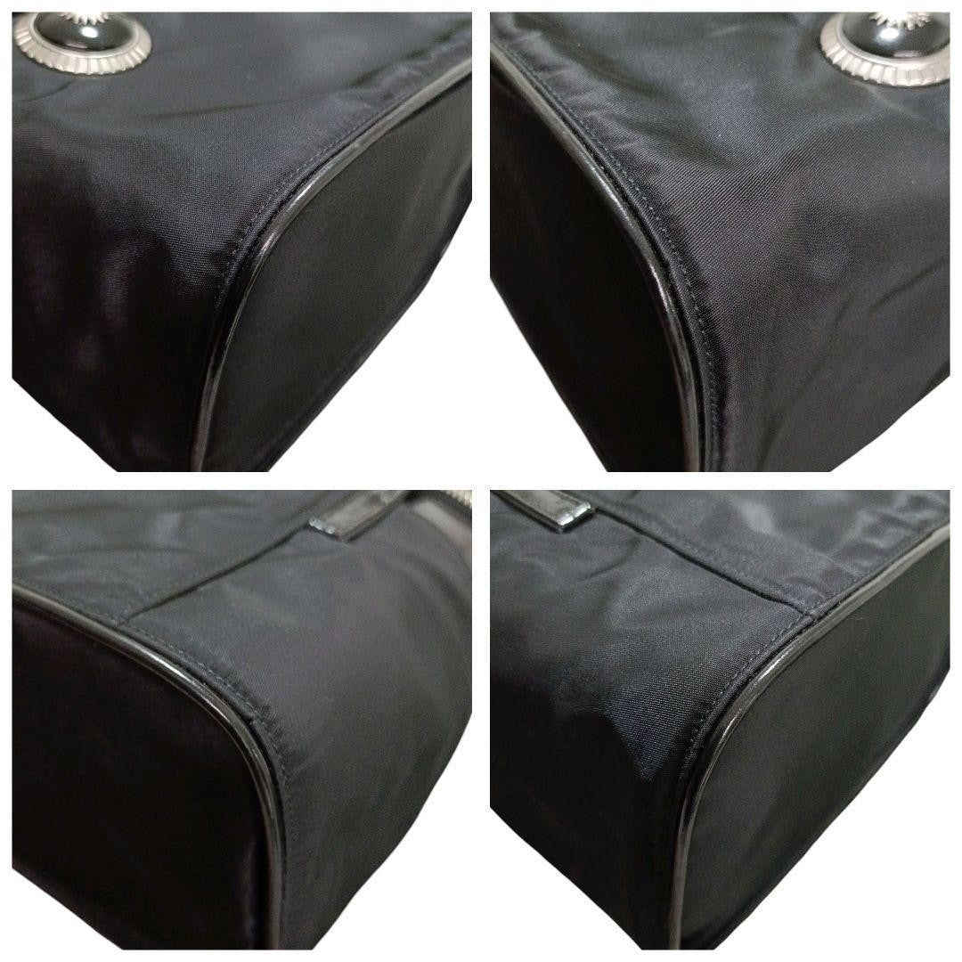 VERSACE Vanity Hand Bag Tote Purse Sunburst Nylon Leather Black Authentic