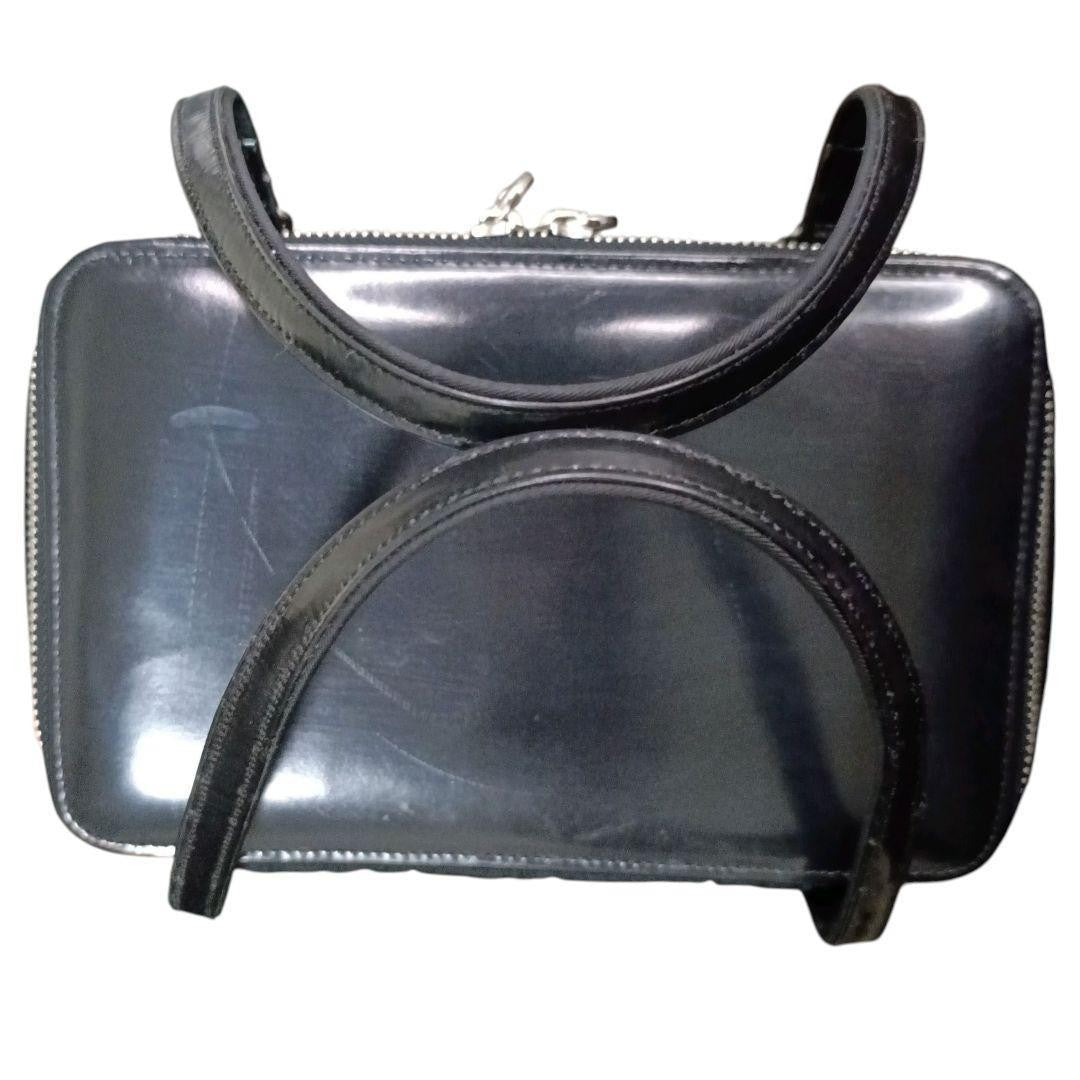 VERSACE Vanity Hand Bag Tote Purse Sunburst Nylon Leather Black Authentic