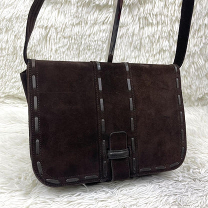 Saint Laurent Shoulder Bag Purse Suede Brown Authentic