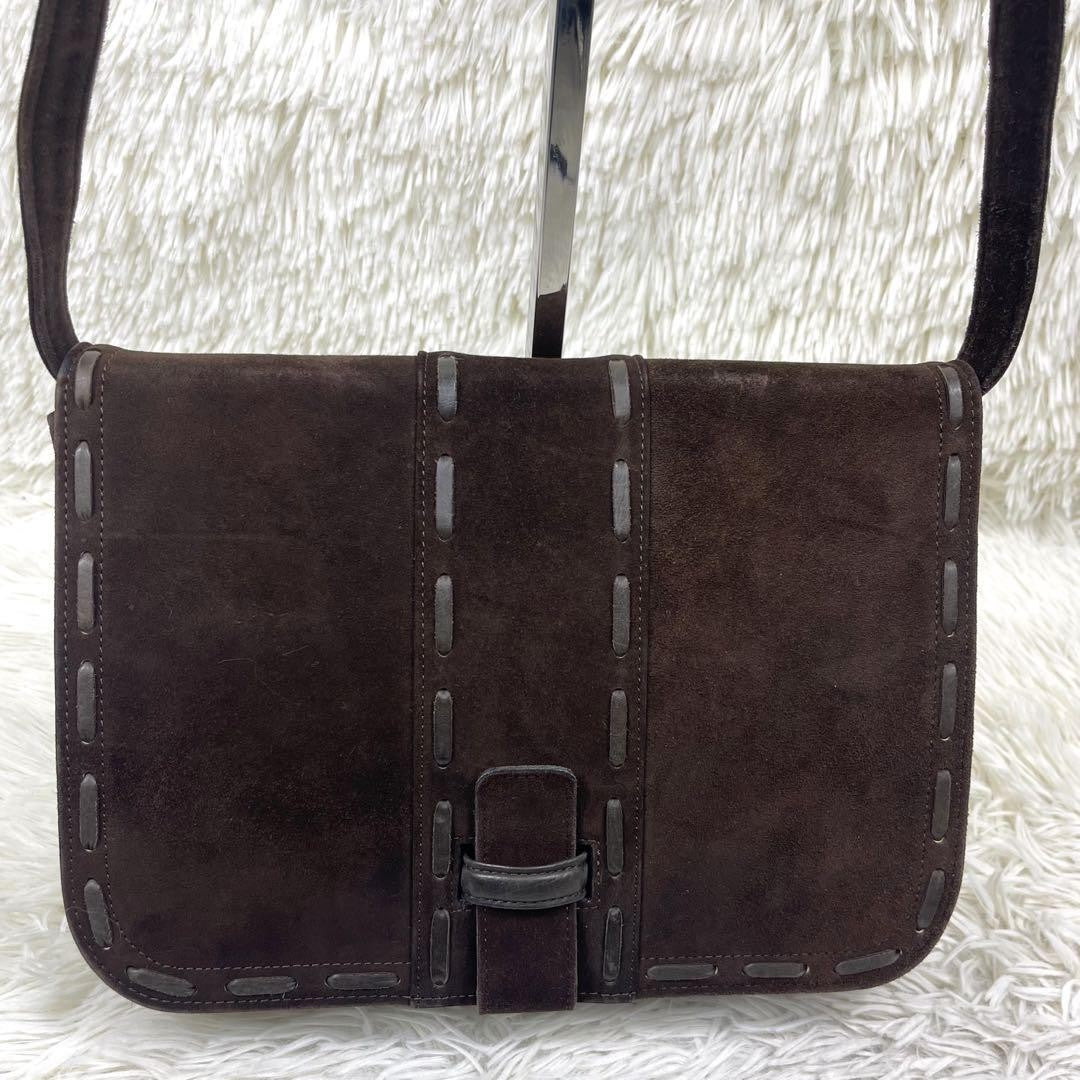 Saint Laurent Shoulder Bag Purse Suede Brown Authentic