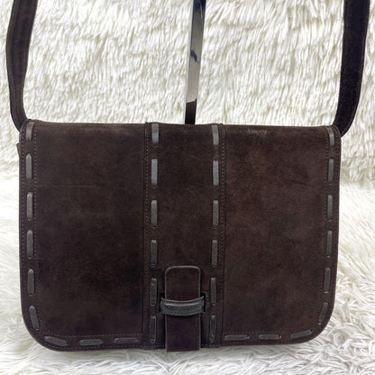 Saint Laurent Shoulder Bag Purse Suede Brown Authentic