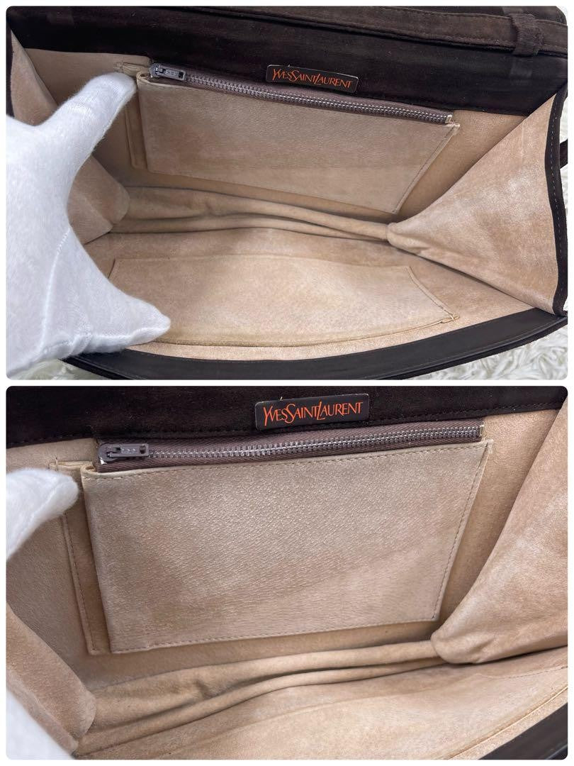 Saint Laurent Shoulder Bag Purse Suede Brown Authentic