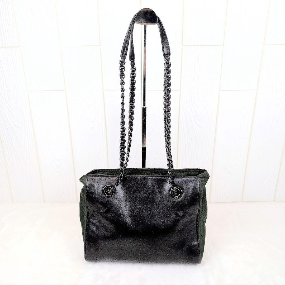 PRADA Shoulder Bag Purse Nylon Leather Green Black Authentic