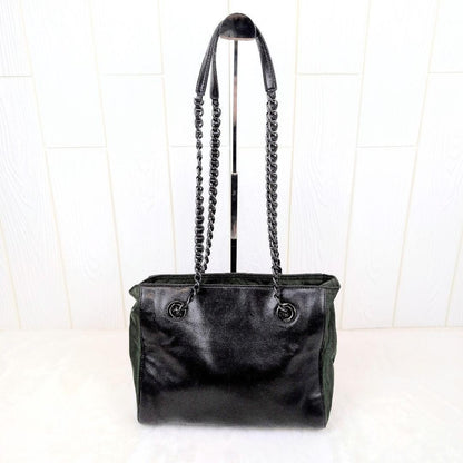 PRADA Shoulder Bag Purse Nylon Leather Green Black Authentic