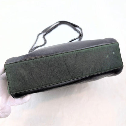 PRADA Shoulder Bag Purse Nylon Leather Green Black Authentic