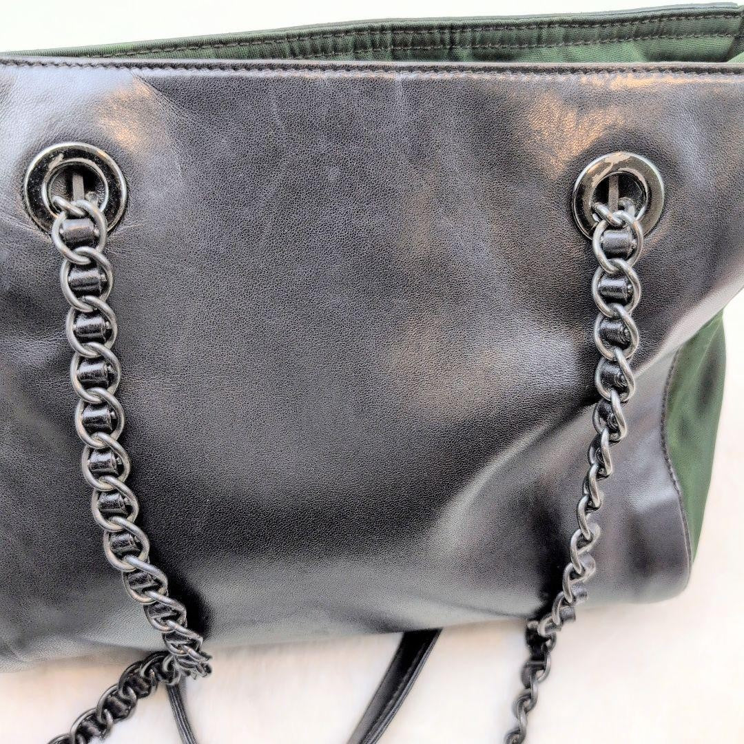 PRADA Shoulder Bag Purse Nylon Leather Green Black Authentic