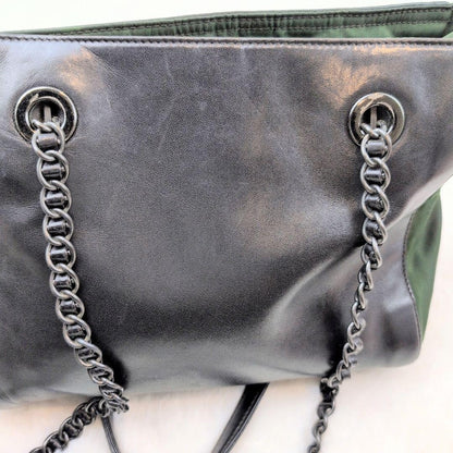 PRADA Shoulder Bag Purse Nylon Leather Green Black Authentic
