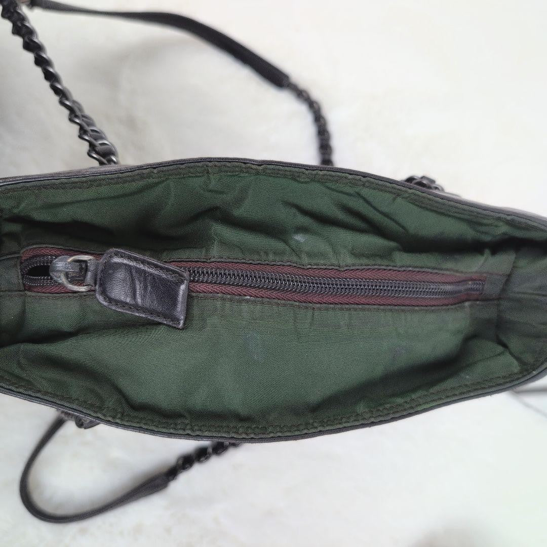 PRADA Shoulder Bag Purse Nylon Leather Green Black Authentic