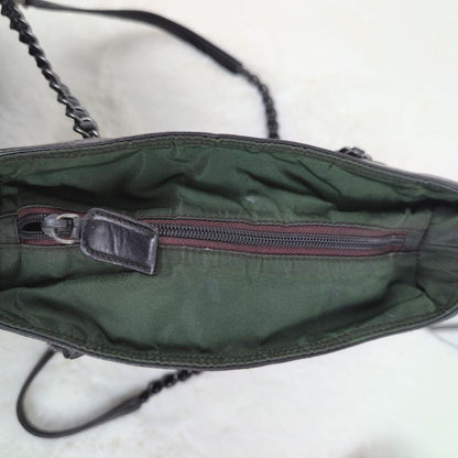 PRADA Shoulder Bag Purse Nylon Leather Green Black Authentic