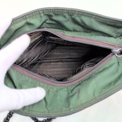 PRADA Shoulder Bag Purse Nylon Leather Green Black Authentic