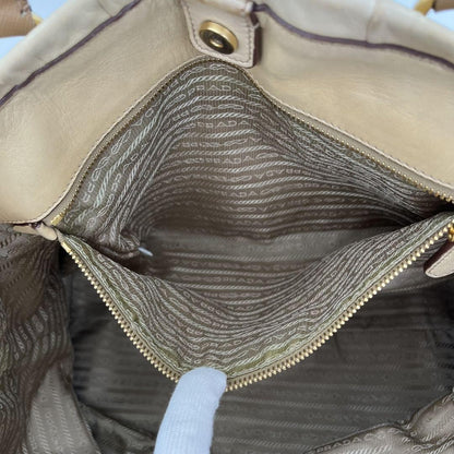 PRADA Hand Bag Tote Purse Leather Beige Brown Authentic