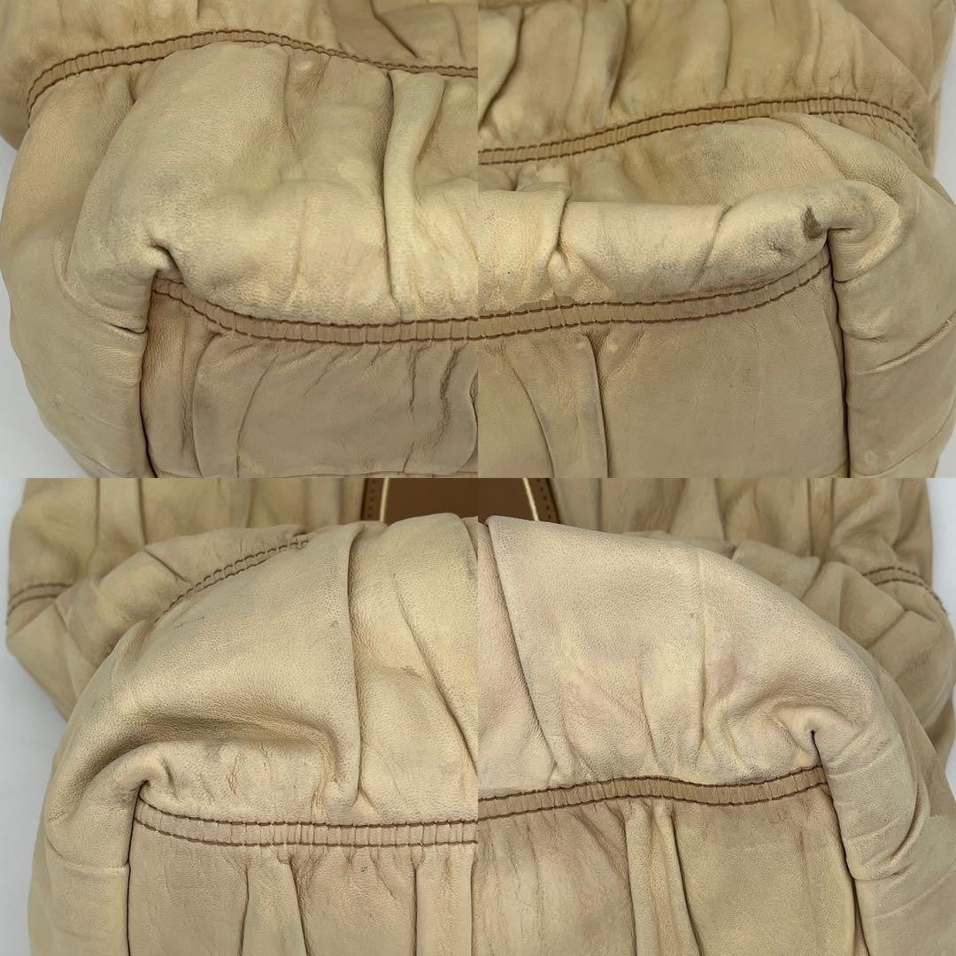 PRADA Hand Bag Tote Purse Leather Beige Brown Authentic