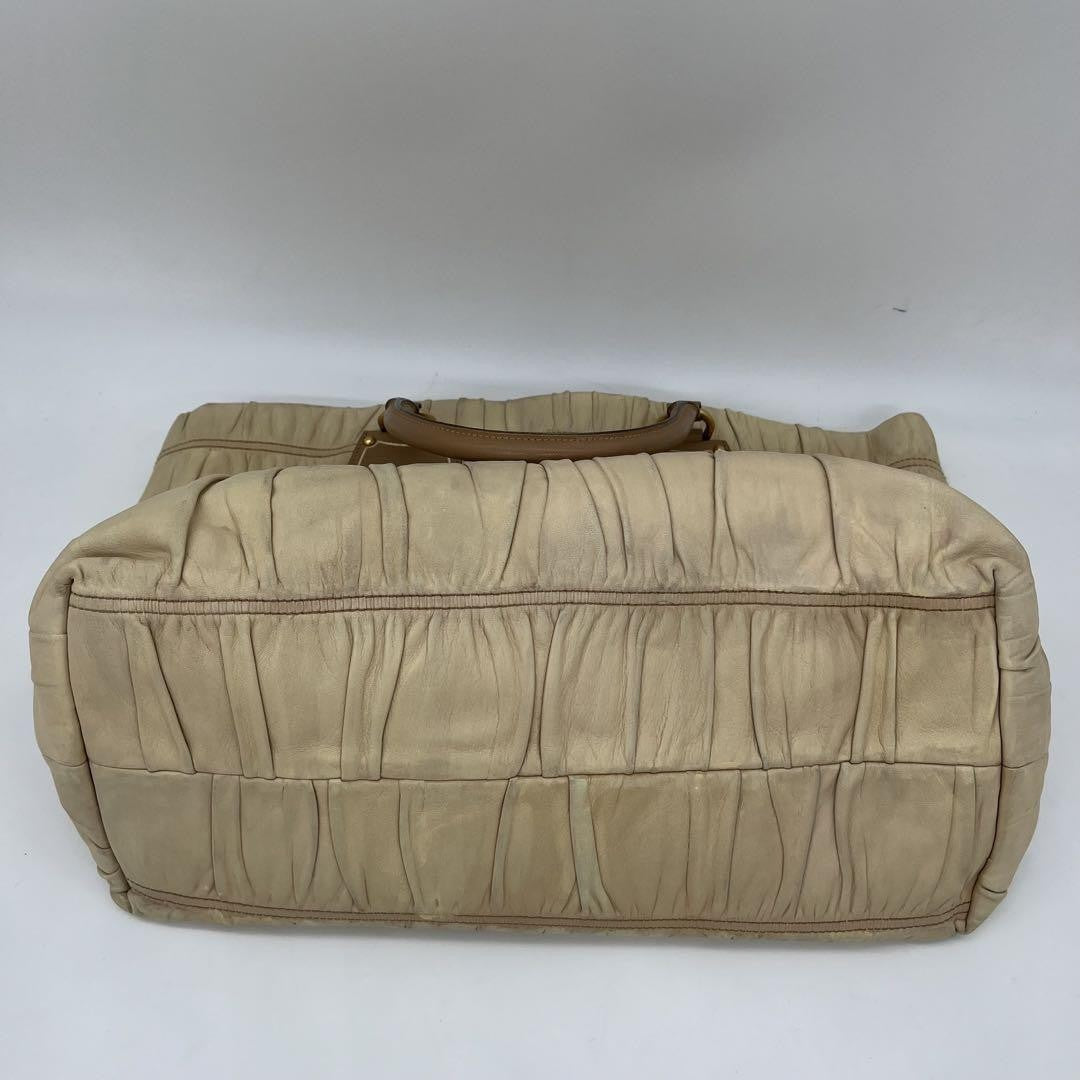 PRADA Hand Bag Tote Purse Leather Beige Brown Authentic